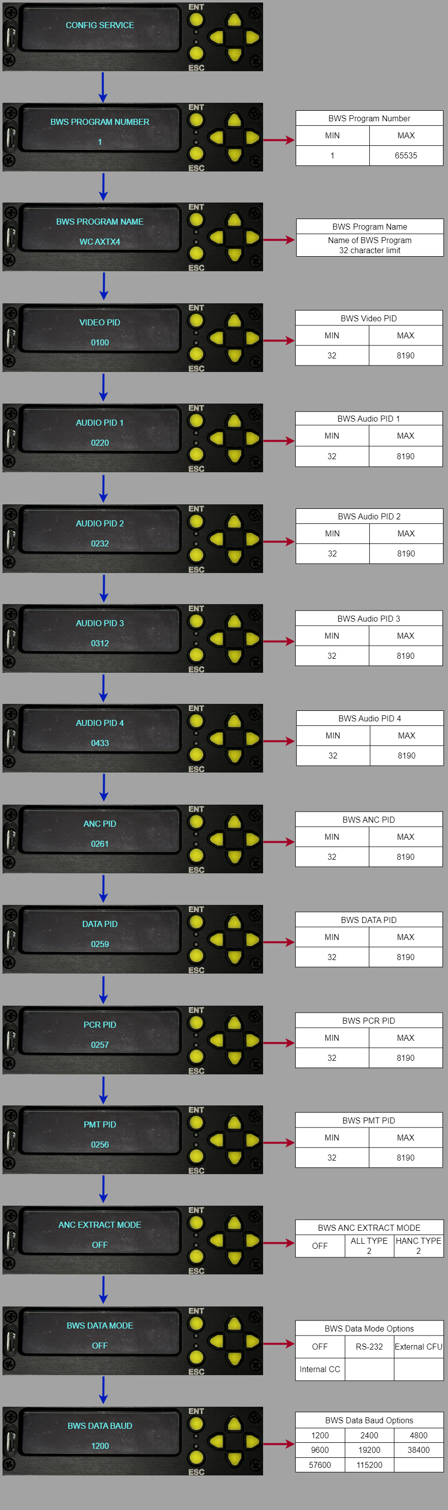 B110 Service Menus